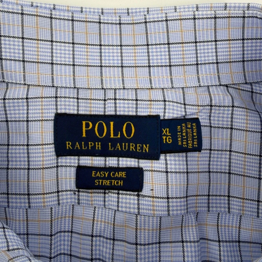 Polo Ralph Lauren Mens XL Blue Check Easy Care Stretch Button Down Dress Shirt